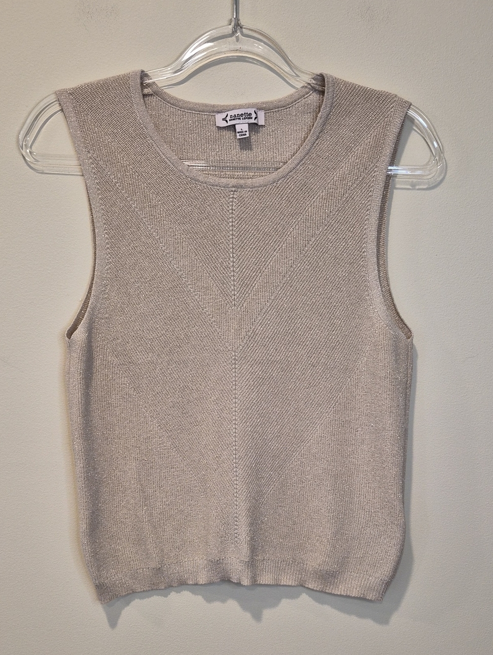 Nanette Lepore Knit Chevron-Detail Sleeveless Beige Tank With Lurex